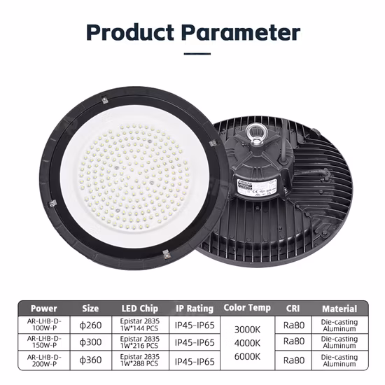 Lumière LED haute baie UFO améliorée avec capteur de corps humain en option, 180LMW, 5